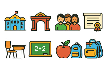 Obraz premium Education and school icon set. flat style icons for learning and classroom essentials.