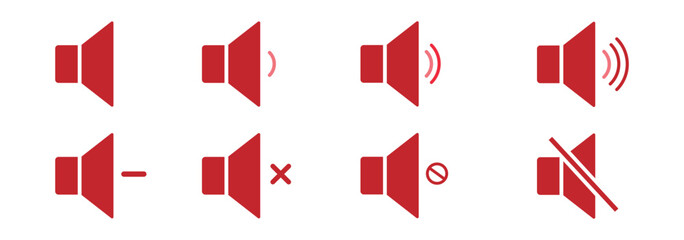 Sound volume icons set with different signal levels on white background. Аn icon that increases and reduces the sound. Speaker icon set. volume icon vector. loudspeaker icon vector