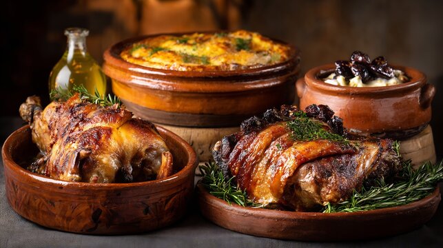 Lechazo Asado Castilian roast suckling lamb rustic oven baked style golden crispy skin traditional Spanish feast left right