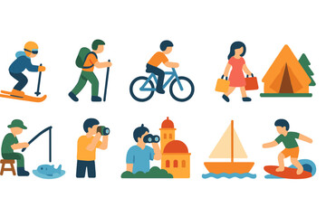 Outdoor adventure 3d icon set for camping, hiking, and sports activities