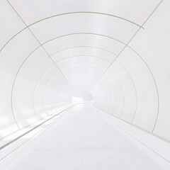 Futuristic White Tunnel with Minimalist Modern Architectural Design and Abstract Geometric Lines for Transportation and Travel Interior Space Concepts