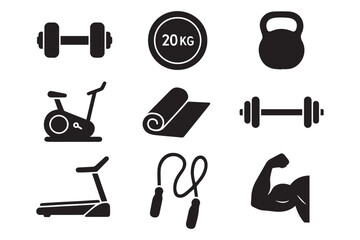Minimalist Fitness Equipment Icons Set