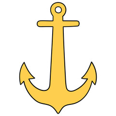 Hand-drawn cartoon gold anchor on a white background.