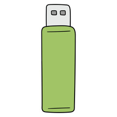 Hand-drawn cartoon green USB flash drive on a white background.