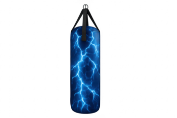 Punching bag showing lightning motif on transparent background
