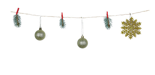 Festive toys hanging on a rope. High quality photo