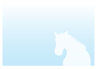 青い海と白い馬のイラストのポストカード