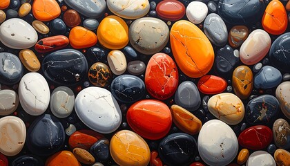 Colorful painted rocks texture pattern, abstract design, detailed background