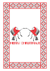 Christmas vector invitation card in folk art design with horse. Christmas graphic ornament in folklore style. Design illustration for cover, print, poster, wallpaper.