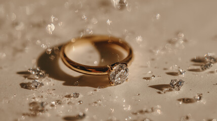 Elegant diamond gold ring with sparkling reflections