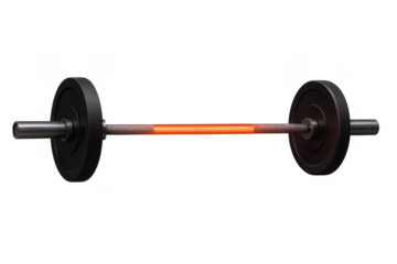 Barbell with weight plates for fitness training on transparent background