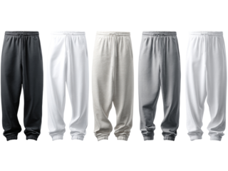 Versatile collection of stylish joggers in neutral tones for athleisure designs, perfect for showcasing apparel mockups and fashion-forward comfort wear collections