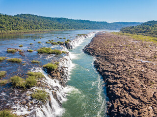 Fototapeta premium Salto do Yucumã, aerial view of the largest waterfall in the world, in Turvo State Park, on the border between Brazil (Rio Grande do Sul) and Argentina