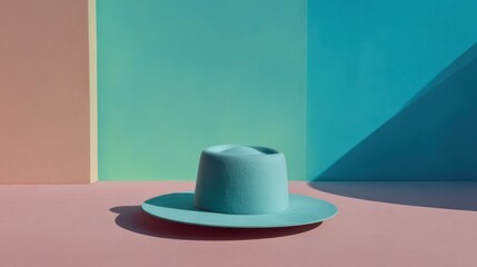 Stylish Blue Hat on Colorful Pastel Backgrounds for Fashion Display