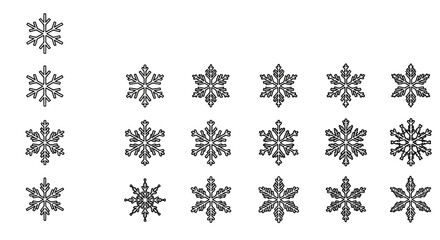 Vector Icons Set of A diverse collection of intricate black snowflake icons for winter. EPS Editable