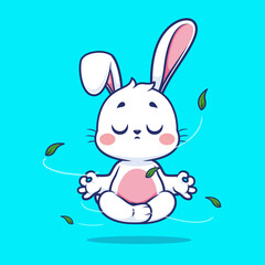 Cute Rabbit Meditation Yoga Cartoon