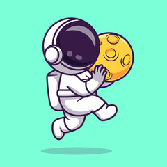 Cute Astronaut Bring Moon Cartoon