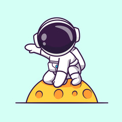 Cute Astronaut Landing On Moon Cartoon