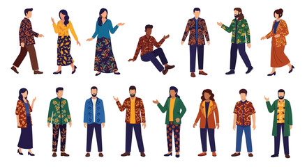 Vector Icons Set of Diverse Collection of People in Modern and Traditional Patterned Clothing. Vector Illustrations. EPS Editable