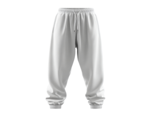 Stylish white sweatpants mockup with drawstring, perfect for showcasing apparel designs with a modern, comfortable aesthetic for activewear or loungewear collections
