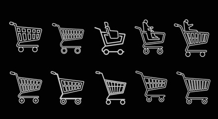 Vector Icons Set of Hand drawn shopping cart icons showing human growth progression. EPS Editable
