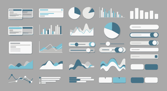 Vector Icons Set of Modern flat design dashboard UI kit with various charts graphs and control elements for data visualization. Vector Illustrations. EPS Editable