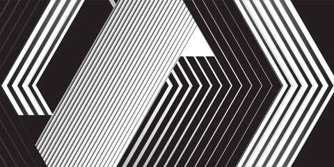 Minimal Black and White Background with Arrow Pointing Right. Striped Transition from Black to White Abstract Strict Lines. Simple Pattern. Vector Illustration.