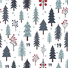 Obraz premium Christmas Pattern Winter Trees Snowflakes