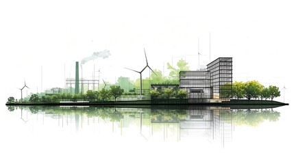 A conceptual image featuring a modern eco-friendly city, reflecting sustainable practices and environmental harmony