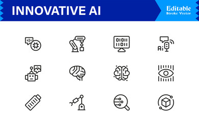 Innovative AI And Machine Learning Line Icon Set, Professional Minimal Vector Icons, Unique Pixel Perfect Design, Modern Editable Line Art Collection