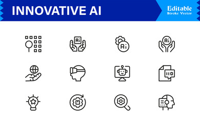Innovative AI And Machine Learning Line Icon Set, Professional Minimal Vector Icons, Unique Pixel Perfect Design, Modern Editable Line Art Collection