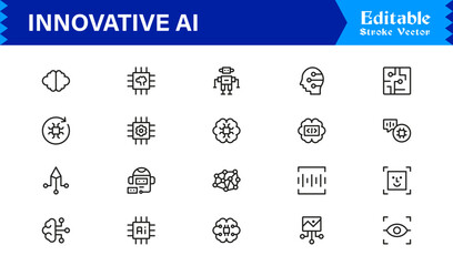 Innovative AI And Machine Learning Line Icon Set, Professional Minimal Vector Icons, Unique Pixel Perfect Design, Modern Editable Line Art Collection