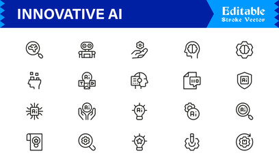 Innovative AI And Machine Learning Line Icon Set, Professional Minimal Vector Icons, Unique Pixel Perfect Design, Modern Editable Line Art Collection