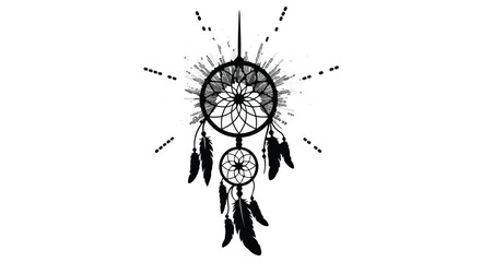 Dreamcatcher with radiating lines and feathers, symbolizing protection and good dreams.