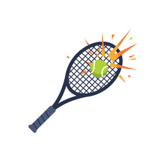 A dynamic illustration captures the intense moment of a tennis ball making powerful contact with a racket, emphasizing the energy and excitement of the sport.