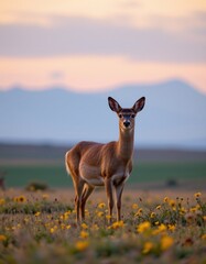 Graceful Deer Floral Sunset Landscape