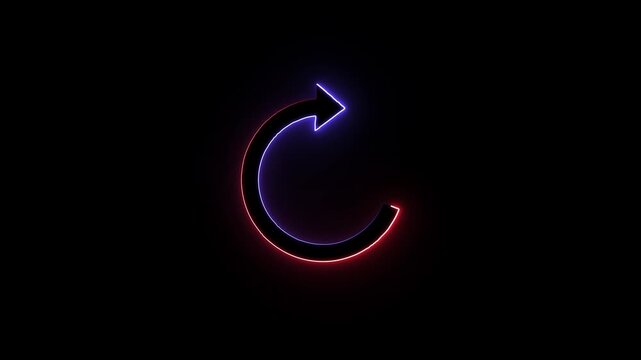 blue and red color glowing neon circle refresh icon animation on black background.
