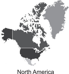Obraz premium Flat Map of North America – Grey Color Palette, Vector, Editable, Isolated, Political and Geographic Map