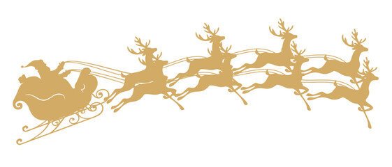Vector illustration of silhouette of santa claus sleigh and raindeers in flight