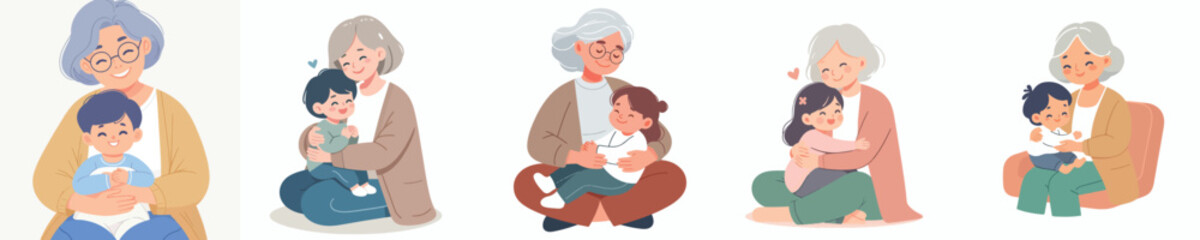 vector of a grandmother hugging her grandson full of love