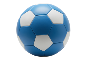 Isolated blue and white soccer ball with a geometric pattern, spherical and sporty