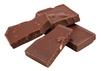 Isolated pieces of delicious dark chocolate bar with nuts ready for enjoyment and treat