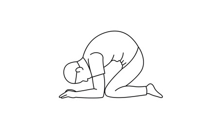Simple line drawing depicting a person kneeling in a posture of reverence