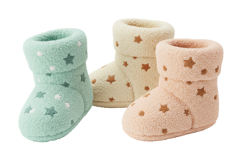 Isolated slippers boots with star pattern, soft, warm fabric, comfortable, cozy, footwear
