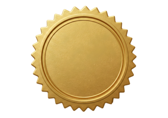 Golden oval seal with serrated edge isolated on transparent background