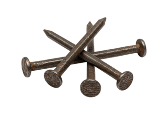 Pile of rusty metal nails isolated on transparent background