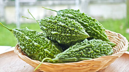 Bitter Melon or Bitter Gourd in basket
