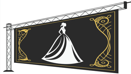 Elegant woman in gown ad on billboard, a vector art design for branding, wedding, fashion, beauty, and upscale event promotions for modern businesses