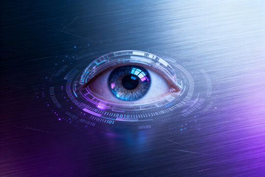 Futuristic eye with digital interface - Powered by Adobe