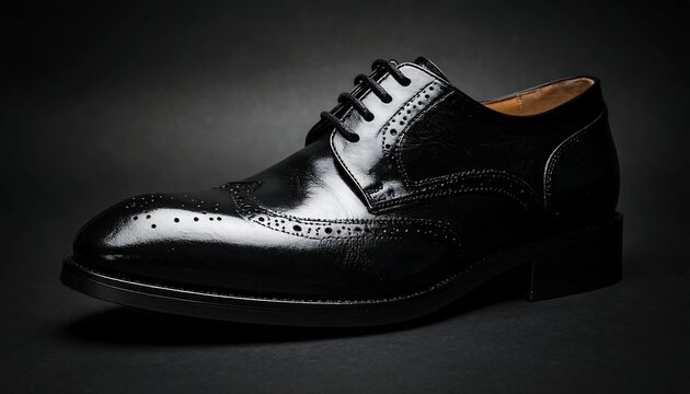 Elegant black leather men's oxford shoe, side profile, glossy finish